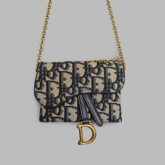 Dior Handbags - Dior Blue Dior Oblique Jacquard Saddle Nano Pouch With Chain